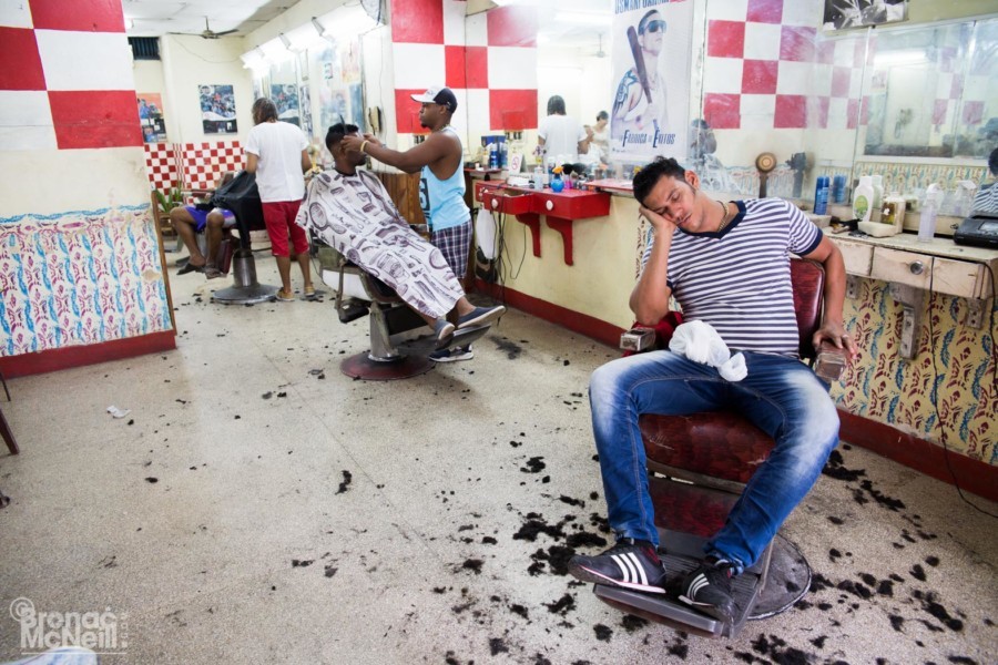 A Cuban Barber Shop photographed by London Photographer Bronac McNeill