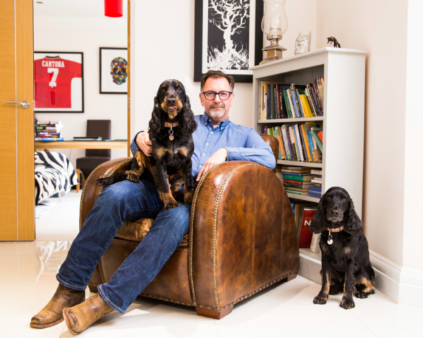 John Marley, Author, TV producer, Portrait, Spaniels, 2 dogs,  Photographer Bronac McNeill