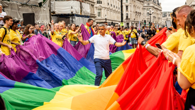 Sadiq Khan Mayor of London, Pride flag, Volunteers, Jubilee Pride in London 2019, ©BronacMcNeill